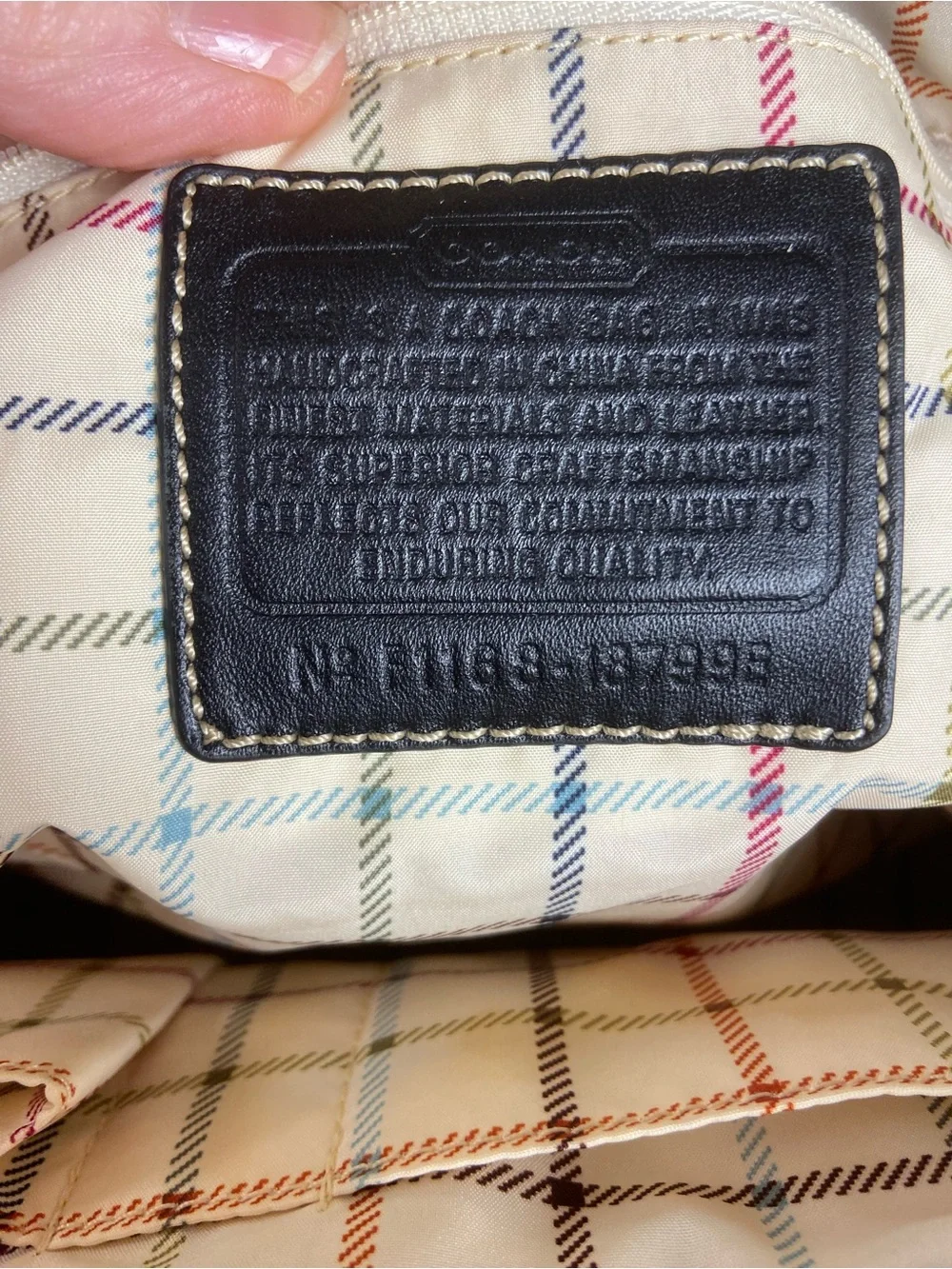 Coach 13705 Signature Gallery Tote Khaki Black Tattersall Plaid Shoulder Bag